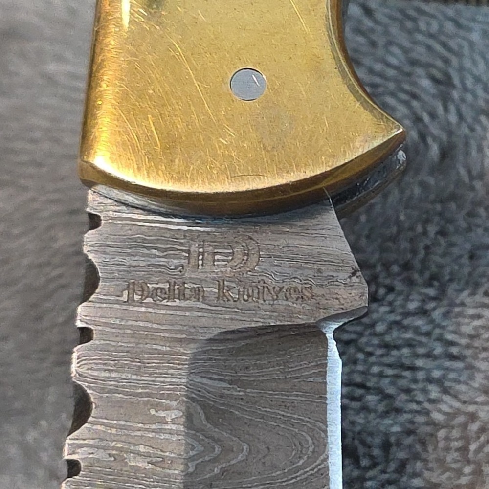 Delta Knives Damascus 3 Inch‎ Drop Point Brass Carved Skull Wings... - Picture 6 of 12
